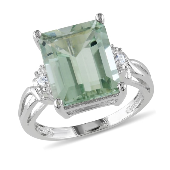 Ring Top 10 Jewelry Gift Sterling Silver Rhodium Checker-Cut Green Quartz & Diam Ring Top 10 Jewelry Gift Sterling Silver Rhodium Checker-Cut Green Quartz & Diam