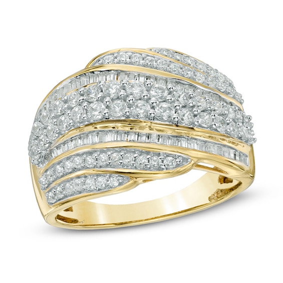 10kt Yellow Gold Womens Round Diamond Wave Band Ring 1/10 Cttw 