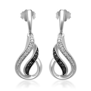 Enhanced Black and White Diamond Accent Flame Drop Earrings in Sterling