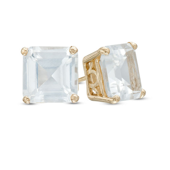 8.0mm AsscherCut LabCreated White Sapphire Stud Earrings in 10K Gold