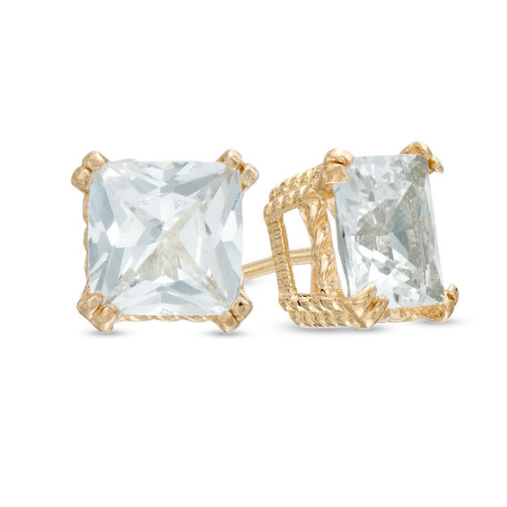 6.0mm AsscherCut LabCreated White Sapphire Stud Earrings in 10K Gold