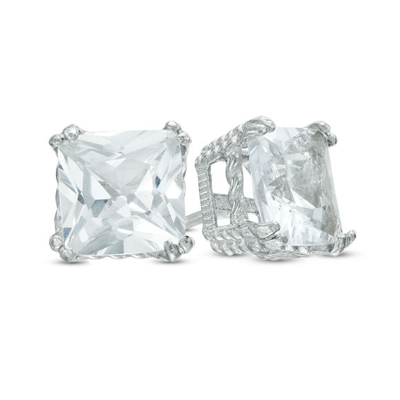 6.0mm AsscherCut LabCreated White Sapphire Stud Earrings in 10K White