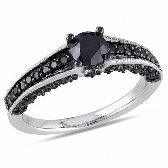 1 CT. T.W. Enhanced Black Diamond VintageStyle Ring in Sterling Silver