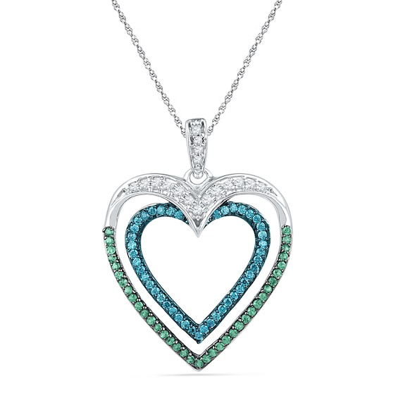 10k White Gold Blue Diamond Heart Love Pendant 1/6 ct 