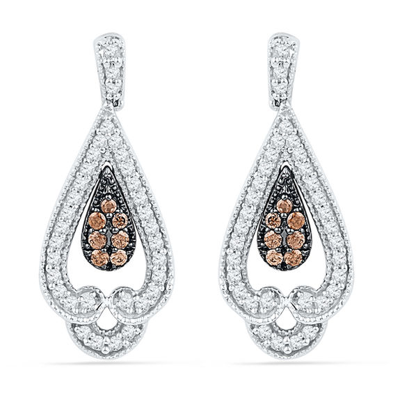 1 2 Ct T W Champagne And White Diamond Vintage Style Teardrop T W Champagne And White Diamond Vintage Style Teardrop Earrings In