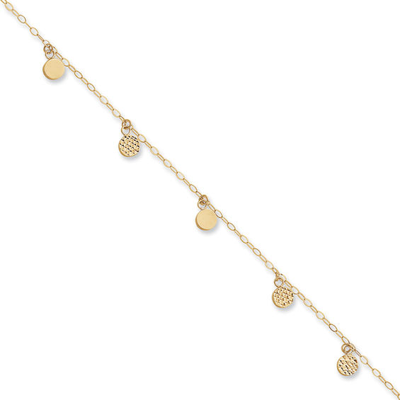 Round Disc Dangle Adjustable Anklet in 14K Gold 10" View All