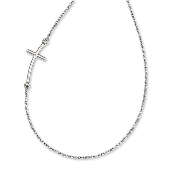 Large Sideways Curved Cross Necklace in 