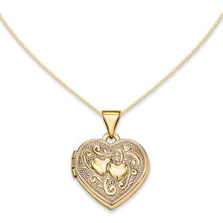 14K Real Solid Yellow Gold Heart Locket Pendant Collection For Women men 