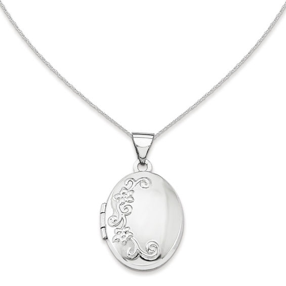 Oval Floral Locket in 14K White Gold Lockets Necklaces Zales