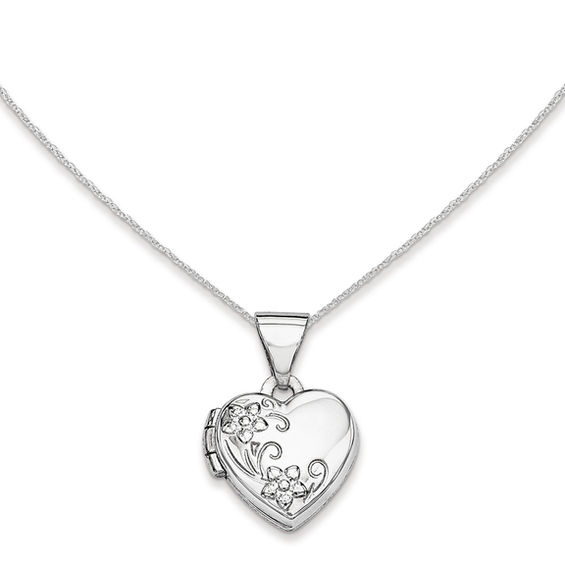Floral Heart Locket in 14K White Gold Lockets Necklaces Zales
