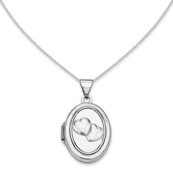 Oval Heart Duo Locket in 14K White Gold Lockets Necklaces Zales