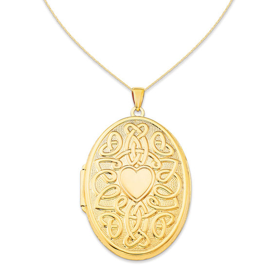 Oval Celtic Heart Locket in 14K Gold Lockets Necklaces Zales