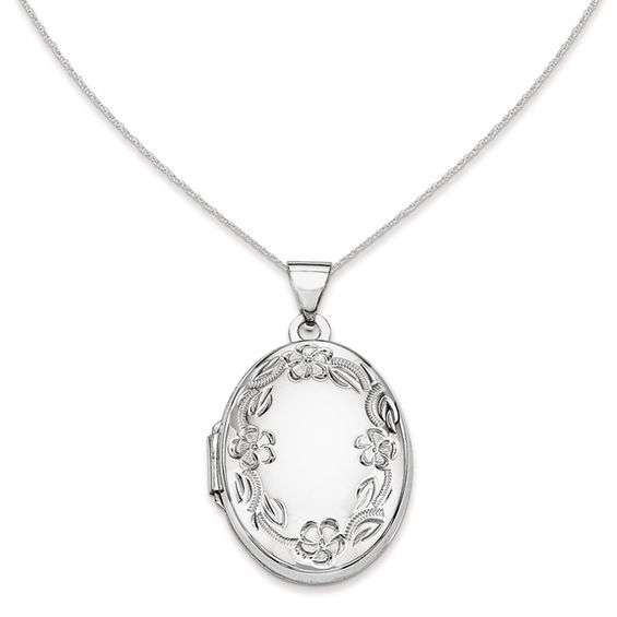 Oval Floral Locket in 14K White Gold Lockets Necklaces Zales