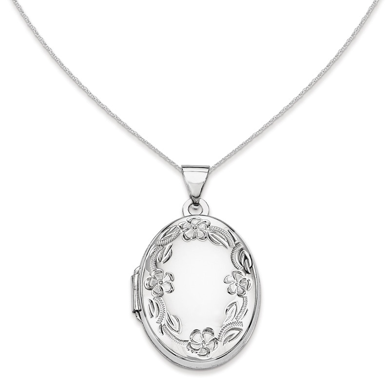 Main Image 1 of Oval Floral Locket in 14K White Gold
