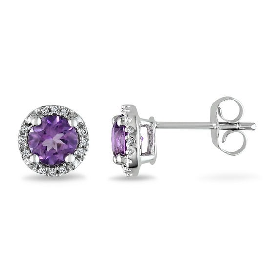 5 0mm Amethyst And Diamond Accent Frame Stud Earrings In 10k White 5 0mm Amethyst And Diamond Accent Frame Stud Earrings In 10k White Gold