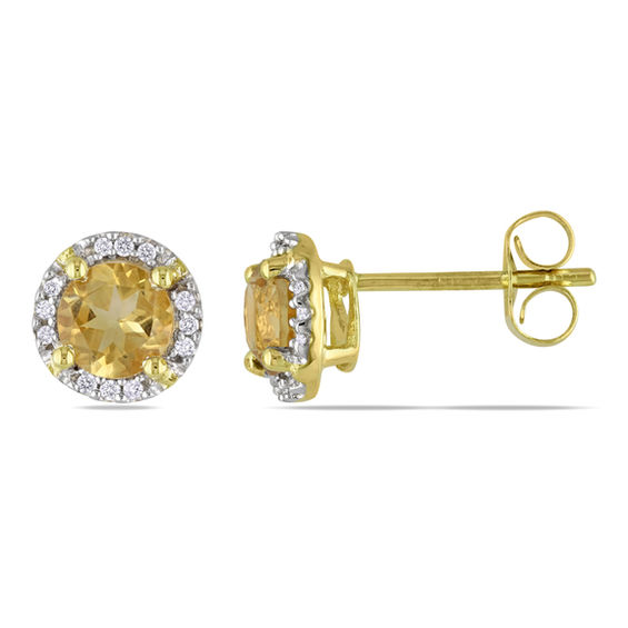 5 0mm Citrine And Diamond Accent Frame Stud Earrings In 10k Gold 5 0mm Citrine And Diamond Accent Frame Stud Earrings In 10k Gold