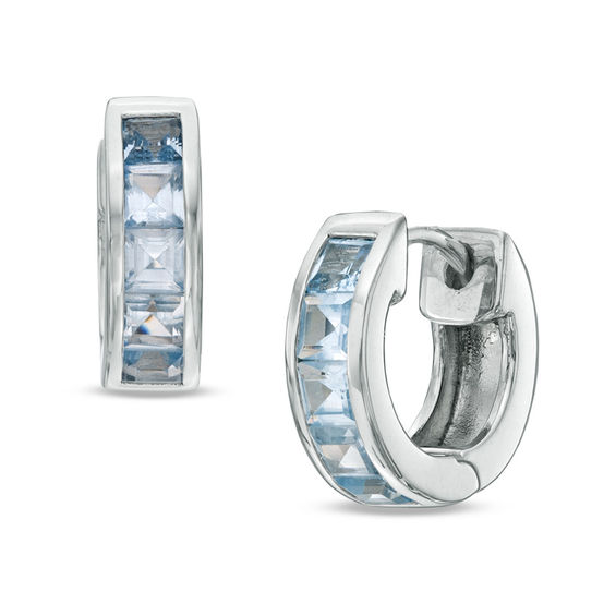 PrincessCut LabCreated Aquamarine Huggie Hoop Earrings in Sterling