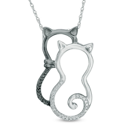 925 Sterling Silver Open back Black rhodium Rhodium-plated Black and White Cubic Zirconia Cool Cat Pendant 