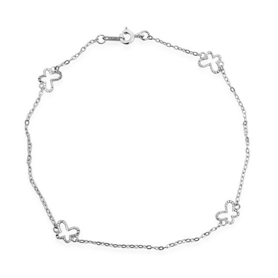 DiamondCut Butterfly Anklet in 10K White Gold 9.5" Anklets
