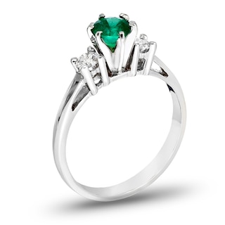 Pakket amusement Druif 5.0mm Emerald and 1/5 CT. T.W. Diamond Engagement Three Stone Ring in 14K  White Gold | Zales