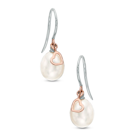 7 0mm Cultured Freshwater Pearl Heart Dangle Drop Earrings In 7 0mm Cultured Freshwater Pearl Heart Dangle Drop Earrings In Sterling Silver