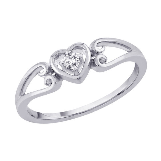 Diamond Accent Hearts Promise Ring in 10K White Gold Promise Rings