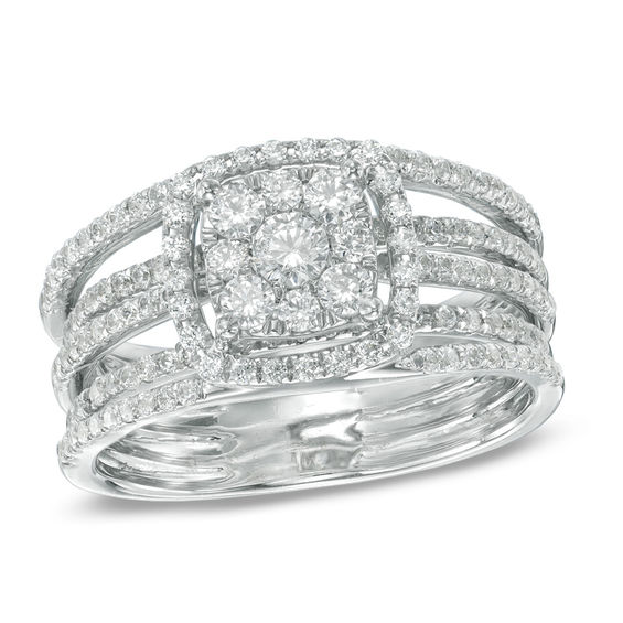 1 CT. T.W. Diamond Cluster Layered Ring in 10K White Gold Online