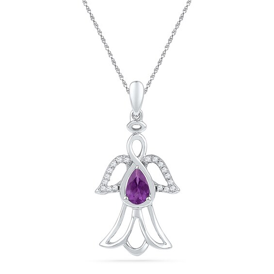 Pear Shaped Amethyst And 1 10 Ct T W Diamond Angel Pendant In Sterling Silver Zales - Vs Diamond Angel Pendant Pear Shaped Amethyst And 1 10 Ct T W Diamond Angel Pendant In Sterling Silver Zales - Vs Diamond Angel Pendant