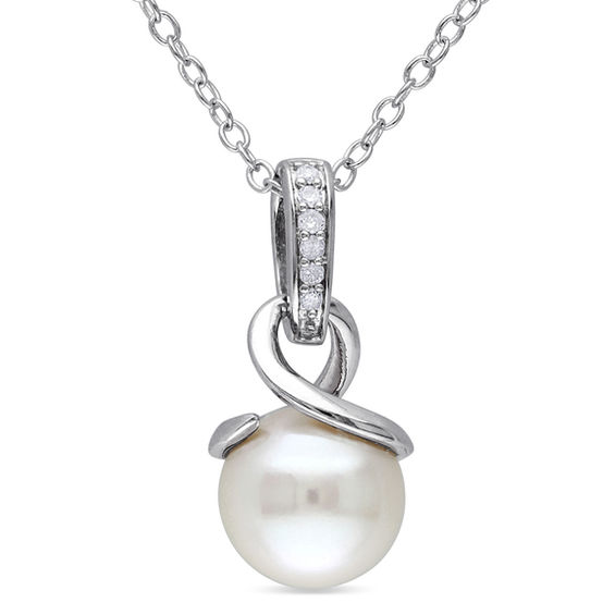 8.0 8.5mm Cultured Freshwater Pearl and Diamond Accent Loop Pendant