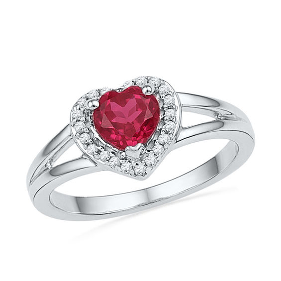 5.0mm HeartShaped LabCreated Ruby and Diamond Accent Frame Midi Ring