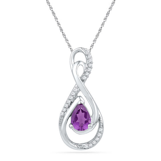 Sterling Silver Amethyst 0.36 Cttw Genuine Diamonds Pendant Necklace 18" 