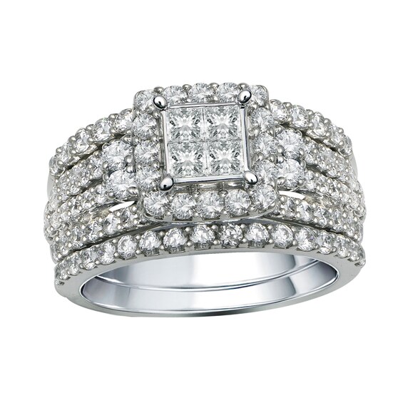 2.65 ct Princess Cut Created Blue Topaz & RD CZ Wedding Band Engagement Bridal Ring Set 14k White Gold Plated 2.65 ct Princess Cut Created Blue Topaz & RD CZ Wedding Band Engagement Bridal Ring Set 14k White Gold Plated