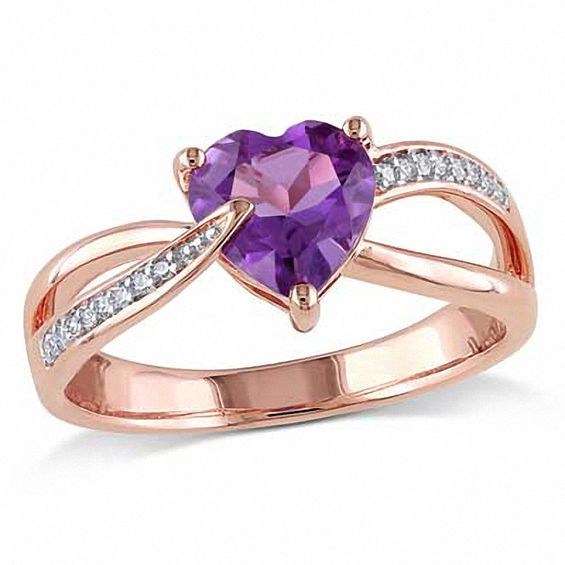 7.0mm HeartShaped Amethyst and Diamond Accent Engagement Ring in 10K