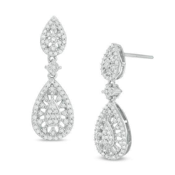 1 2 Ct T W Diamond Double Teardrop Earrings In Sterling Silver T W Diamond Double Teardrop Earrings In Sterling Silver