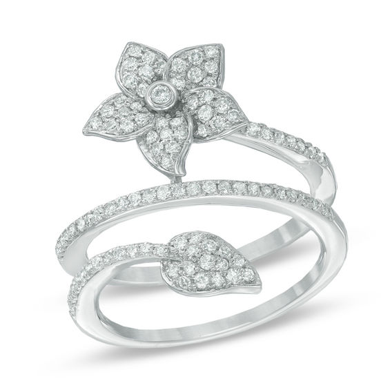 1/2 CT. T.W. Diamond Flower Wrap Ring in 10K White Gold Online Exclusives Collections Zales