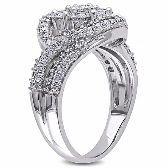2 CT. T.W. Diamond Cluster Bypass Ring in 14K White Gold Online