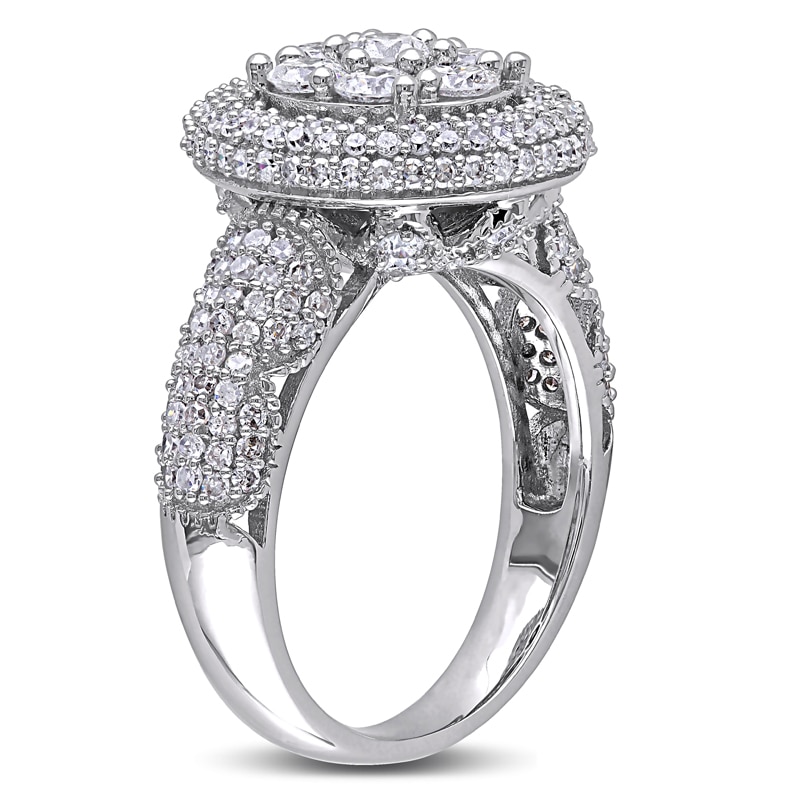 2 CT. T.W. Diamond Cluster Double Frame Ring in 10K White Gold