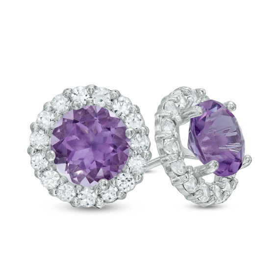 6 0mm amethyst and lab created white sapphire frame stud earrings in