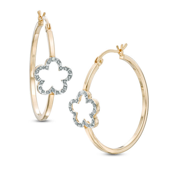 Diamond Fascination Flower Hoop Earrings In Sterling Silver And 18k Diamond Fascination Flower Hoop Earrings In Sterling Silver And 18k Gold Plate
