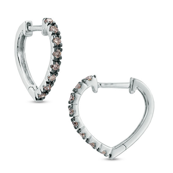 Heart shaped hoop earrings with diamonds Clearance