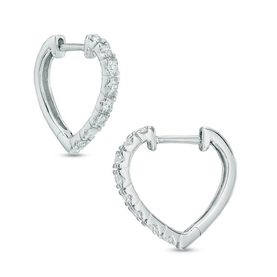1 5 Ct T W Diamond Heart Shaped Hoop Earrings In 10k White Gold T W Diamond Heart Shaped Hoop Earrings In 10k White Gold