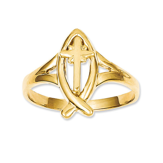 Ichthus Cross Ring In 14k Gold Online Exclusives Collections Zales Email Me When Item Is In Stock