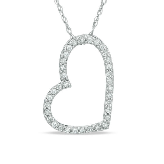 1/6 CT. T.W. Diamond Offset Heart Pendant in 10K White Gold Heart Necklaces Necklaces Zales