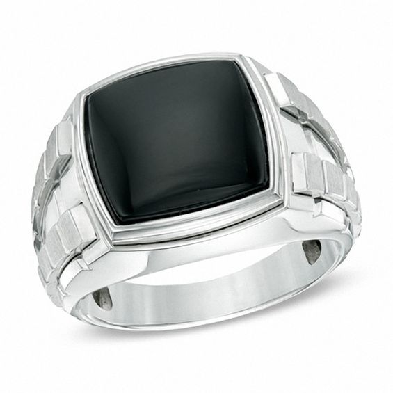 Men's 13.0mm SquareCut Onyx Ring in Sterling Silver Gemstone Rings