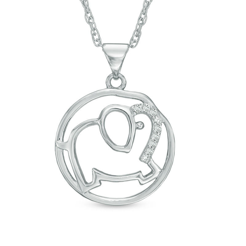 Diamond Accent Circle with Elephant Pendant in Sterling Silver