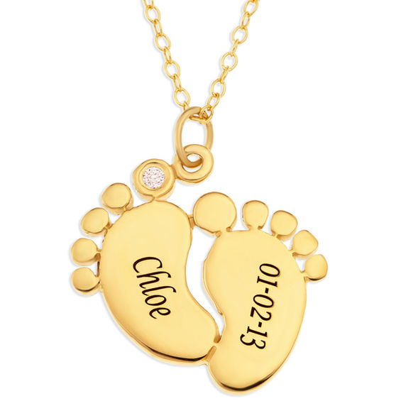 Baby Feet Simulated Birthstone Pendant In 10k Gold 1 Name Date And Baby Feet Simulated Birthstone Pendant In 10k Gold 1 Name Date And Stone