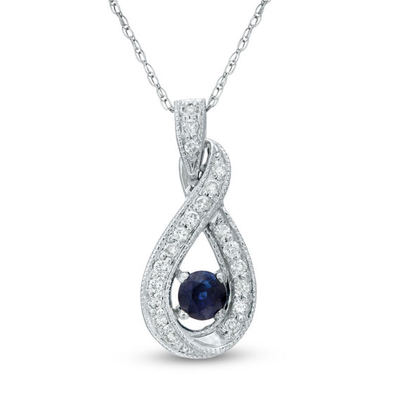 4.0mm Blue Sapphire and 1/5 CT. T.W. Diamond Infinity Pendant in 14K