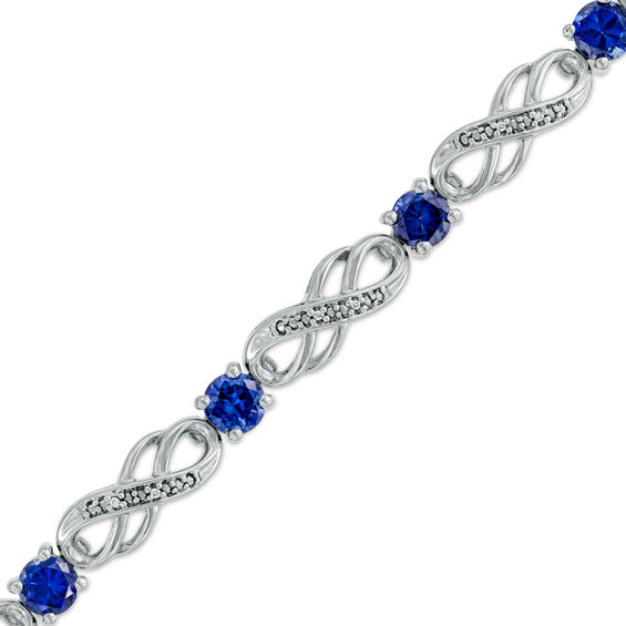 Lab-Created Blue Sapphire and Diamond Accent Infinity Bracelet in Sterling  Silver - 7.5