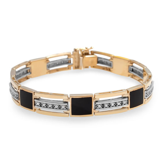Men's Square Onyx and 1/2 CT. T.W. Diamond Bracelet in 10K TwoTone