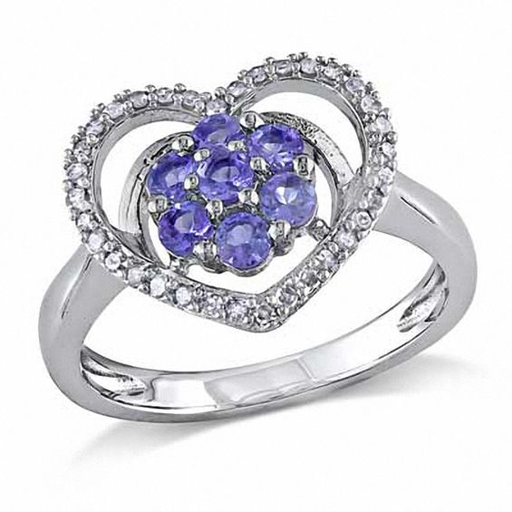 Tanzanite and 1/6 CT. T.W. Diamond Heart Ring in Sterling Silver